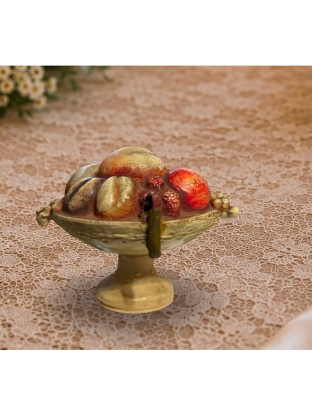 Antique Celluloid Figural Fruit Compote Retractable Tape Measure | Working Vinta - Picture 5 of 6